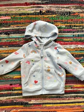 Cat & Jack Peace Love Rainbow & Smiley Print Zip Hoodie 12 MOS